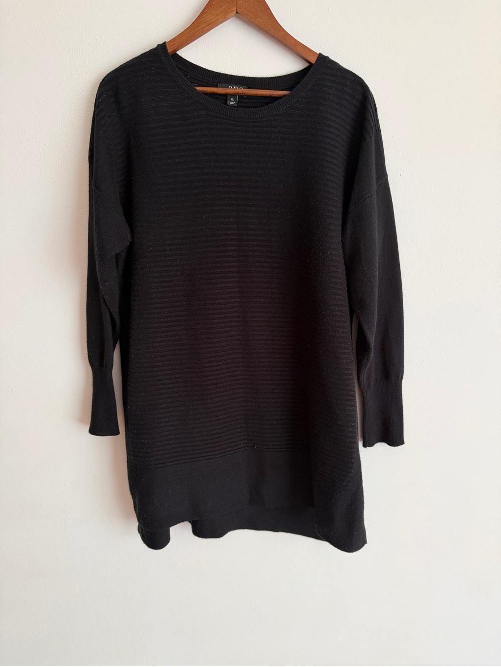 a.n.a A New Approach Black Ribbed Tunic Sweater Longline Crewneck Extra Large XL